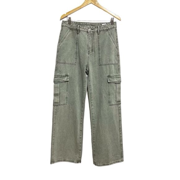 SHEIN Green Wide Leg Cargo Jeans Size 10 - Picture 1 of 6